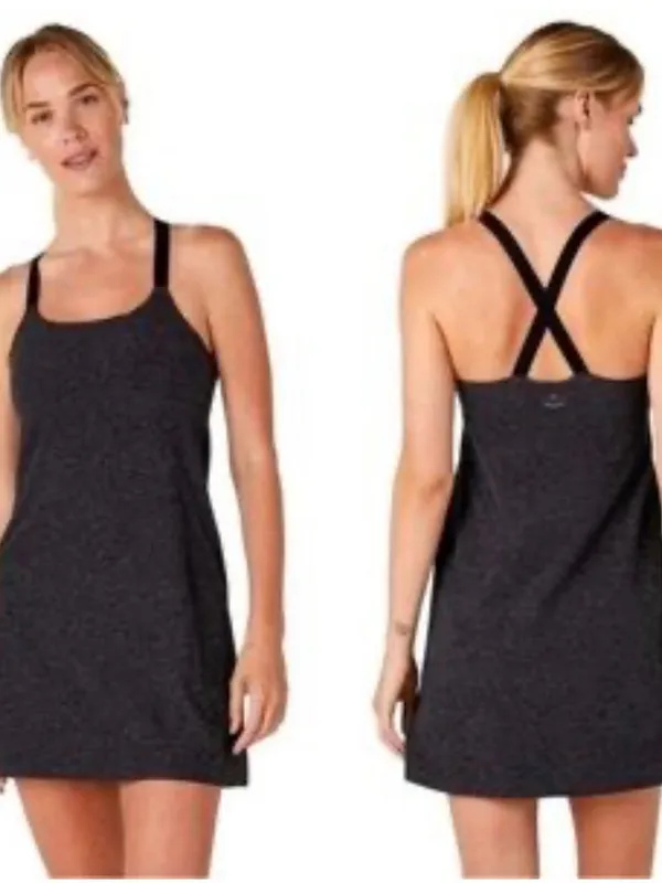 Beyond Yoga Spacedye Move It Dress Charcoal Gray Tank Dress with Black Straps S - Image 3