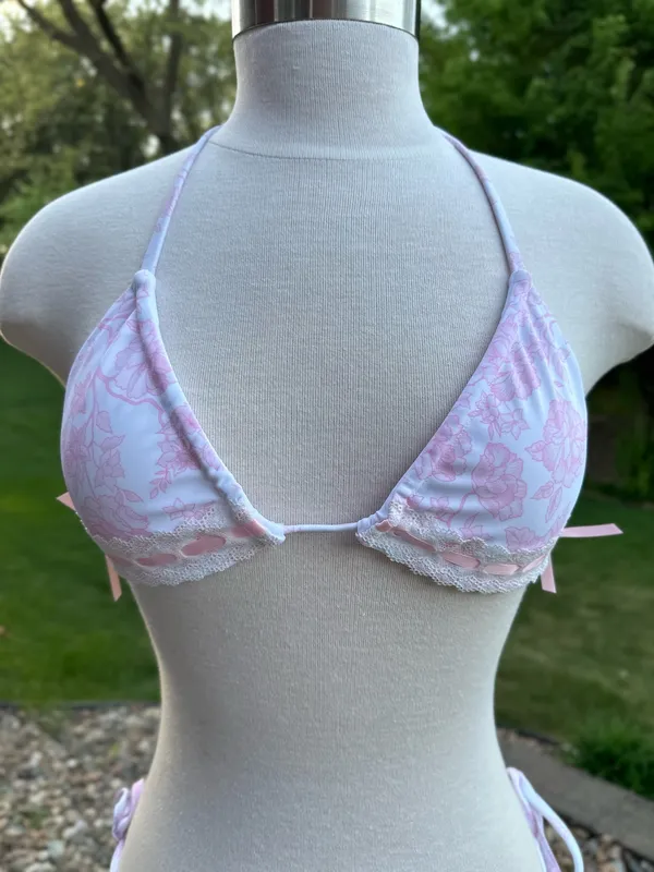 Colorful Natalie White with pink Bow Bikini  - Image 2