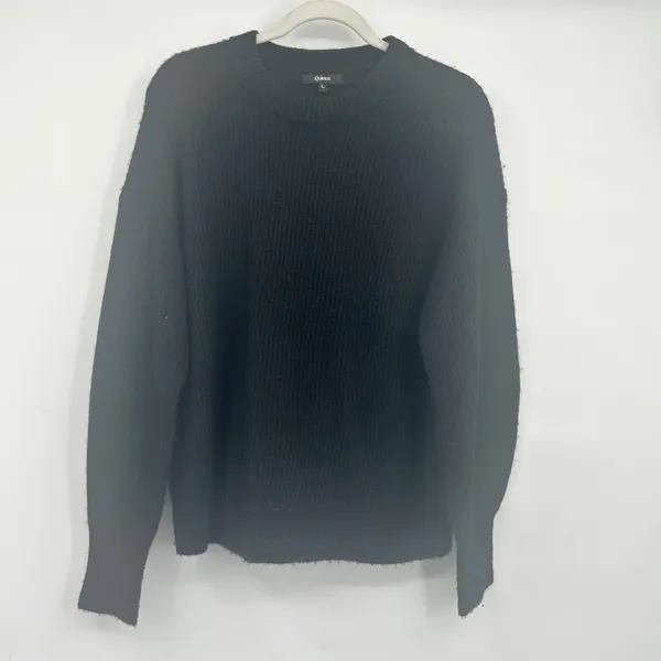 Quince Womens Black Baby Alpaca Wool Blend Minimalist‎ Ribbed Crewneck Sweater L - Image 3