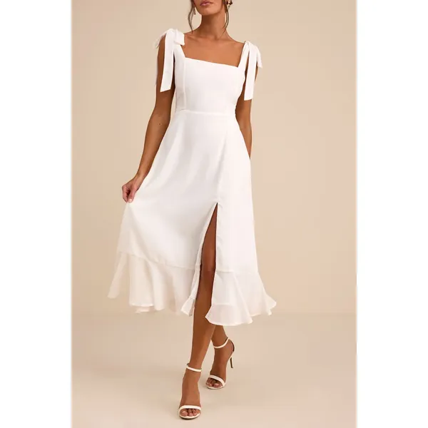 Lulus Summer Invite White Tie-Strap Tiered Midi Dress Wedding Bridal XL NWT - Image 2