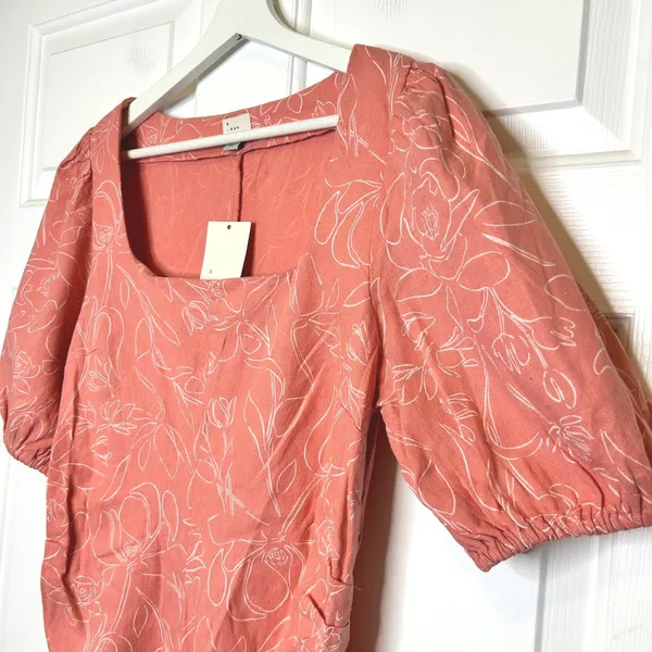 A New Day Floral Linen Blend Puff Sleeve‎ Mini Dress Size 10 NWT - Image 2