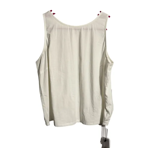 NWT White Linen Blend High Neck Tank Top Button Back Sleeveless Crop Top Medium - Image 2