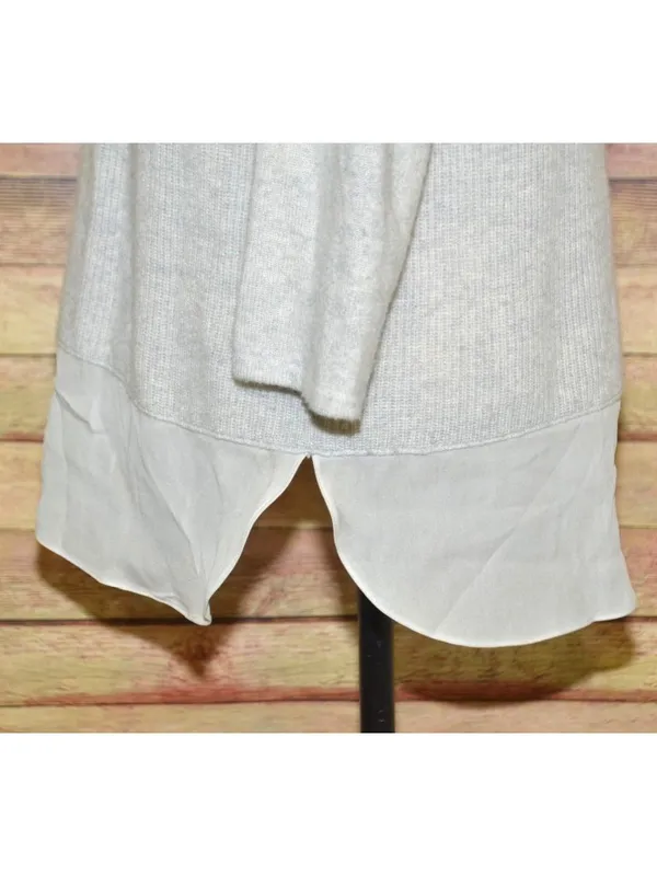 Neiman Marcus Cashmere Sweater L Beige 100% Cashmere Silk Hem V Neck Tunic - Image 7