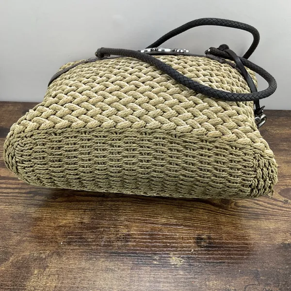 Brighton Straw Tote KORA Lined Purse Bag w/ Leather‎ Trim & Heart Charm Vintage - Image 6