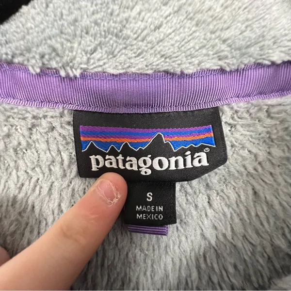 Patagonia Grey & Purple Retool Snap T Fleece Sweater Womens Small Long Sleeve - Image 3