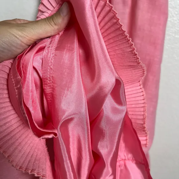 Vintage Pink Lace Trim Ruffle Flounce Hem Belted Midi Dress S - Image 10