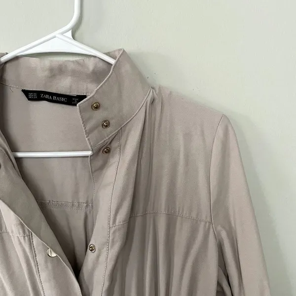 Zara Basic tan cream‎ jacket button down pockets elastic sides trendy classic Size XS - Image 2