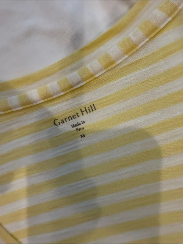 Garnet Hill Organic Cotton Striped Tee Yellow White Size XS - Image 3