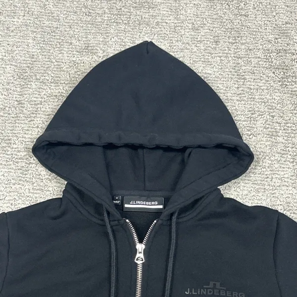 J Lindeberg Hoodie Womens Medium Black Alpha Zip Up Sweatshirt AWJS08992 Pocket - Image 2