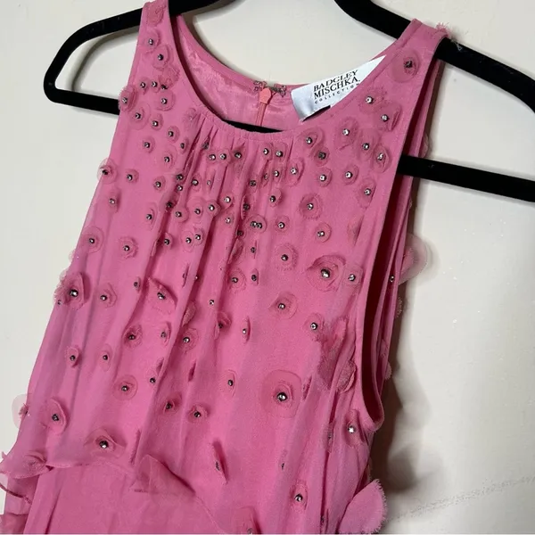 FLAW Badgley Mischka Pink Bejeweled Dress Gown Y2K Vibe Sleeveless 100% Silk - Image 6