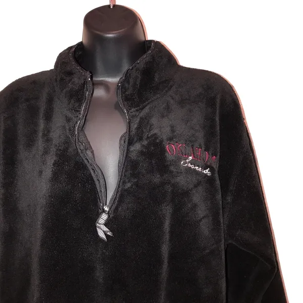 Oklahoma Sooners Plush Fleece Quarter Zip Pullover Black‎ Women's Medium - Image 3
