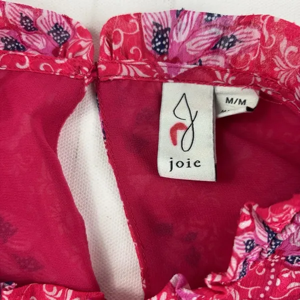 Joie Blouse Womens Medium Pink Floral Mock Neck Long Sleeve Chiffon Lined Top - Image 5
