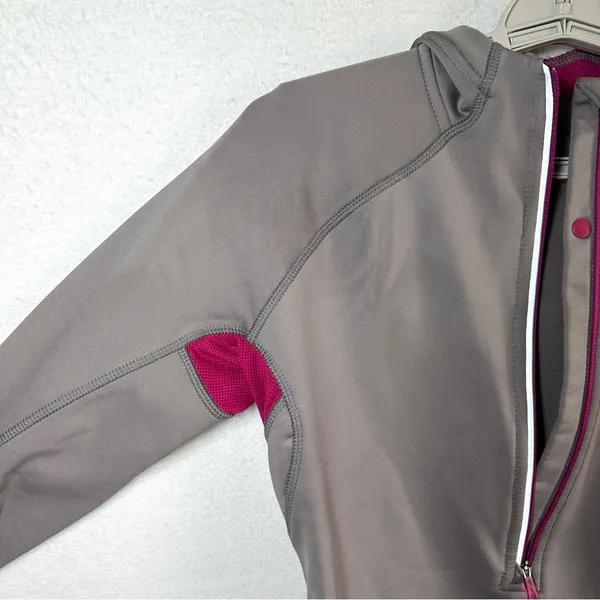 Salomon Half 1/2 Zip Hoodie Pullover Women's M Gray Pink Fleece Thermal Pockets - Image 4