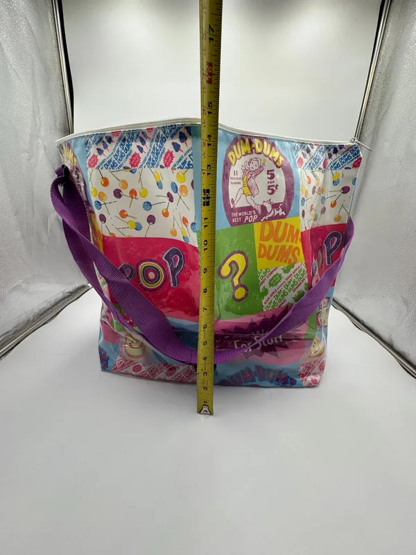 Vintage Dum Dums Lollipop Zip Tote Bag Candy Promo PVC Vinyl Large Shopper - Image 3