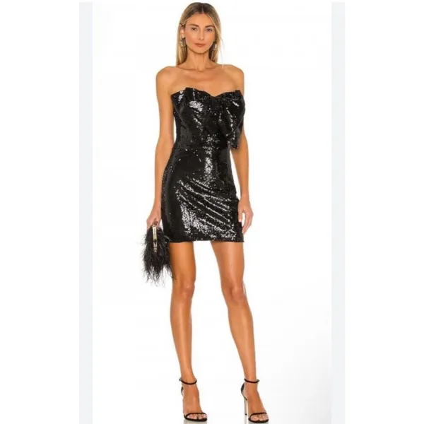 RONNY KOBO Sequin Embellished Lindsay Bow Front Mini Dress Black Women’s Size S - Image 6