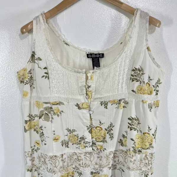 Vintage. Aman Boho Floral Lace‎ Tiered Dress 1X Cotton Sleeveless Cottagecore - Image 5