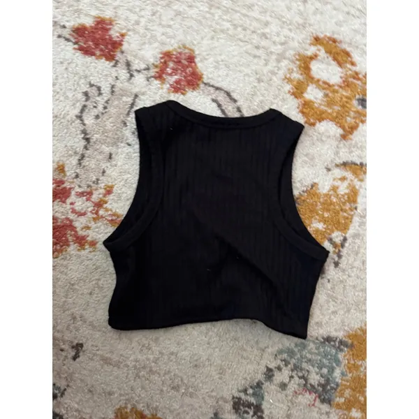White Fox Ribbed Crop Tank Top Black Sleeveless Crew Neck XS - Image 5