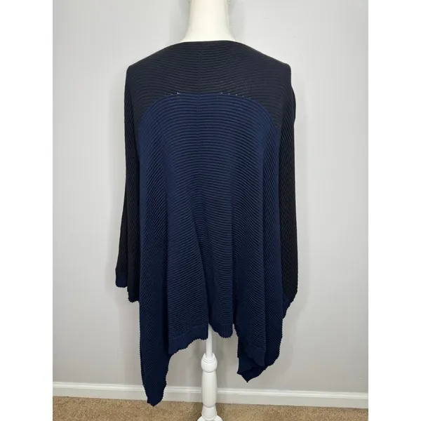 Lululemon It All Lines Up Poncho Sweater OS Navy Black Ribbed Knit Travel‎ Cozy - Image 8