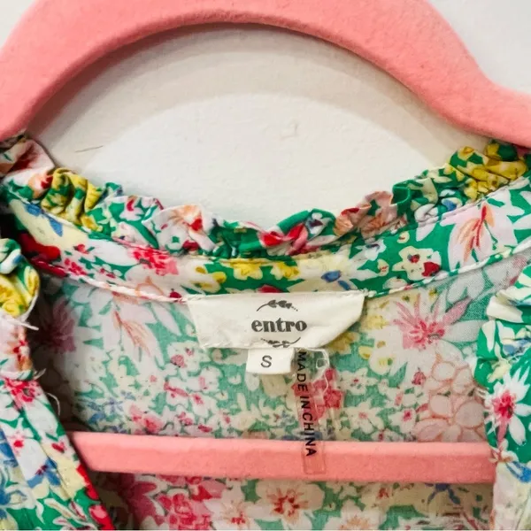 Entro boutique Neighborhood Garden Midi Dress floral small pink green - Image 3