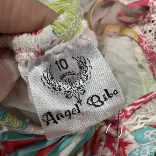 Angel Biba Patchwork Colorful Lace Trim Mini Sundress Size Small Open Back Boho‎ - Image 6