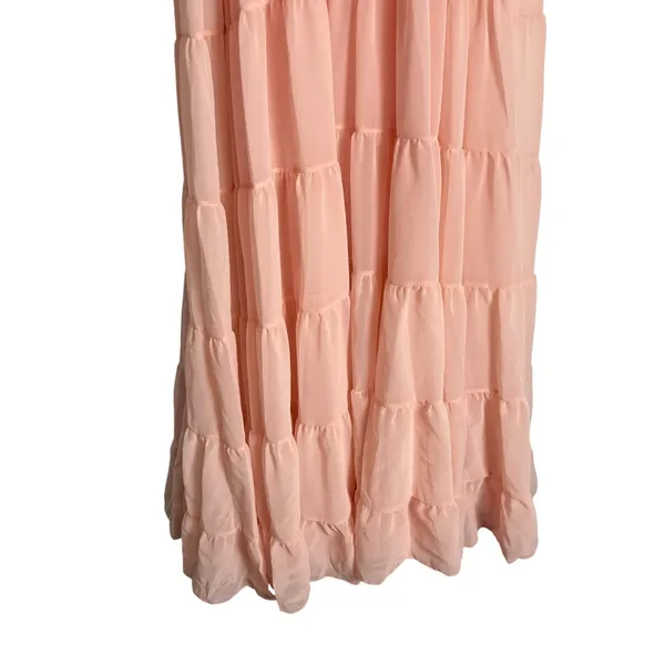 Mac Duggal Light Pink Tiered A-Line Halter Sleeveless Formal Maxi Gown Size 14 - Image 6
