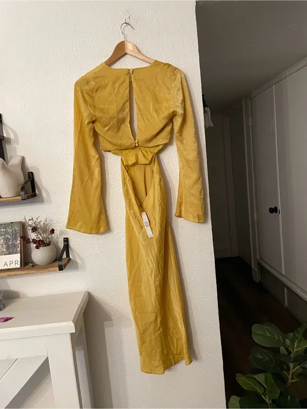 NWT ASOS Yellow Cutout Tie-Front Midi Dress Boho Size 0 - Image 3