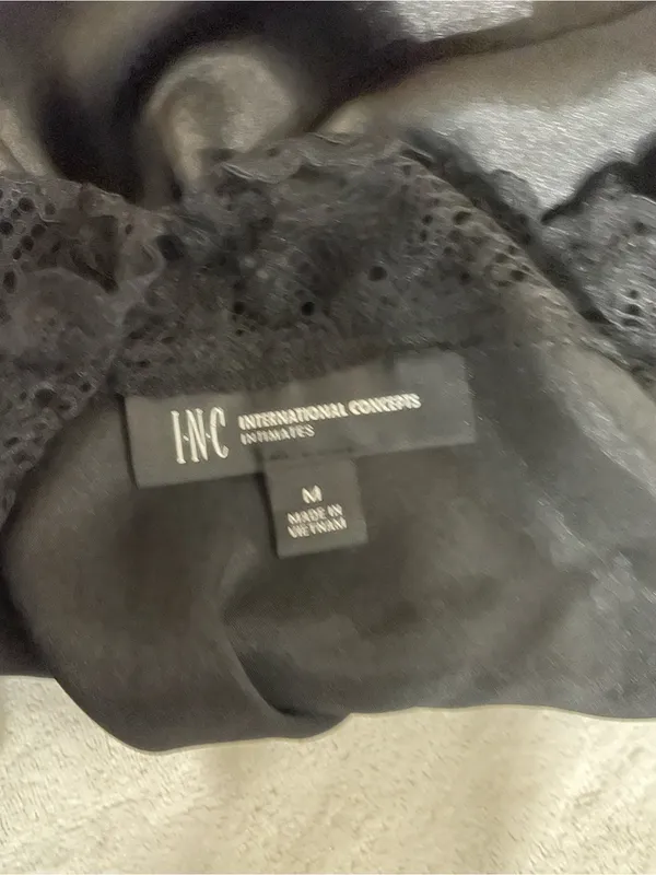 International Concepts Satin Like Lace-Trim Slip Long Nightgown Black Size M NWT - Image 8