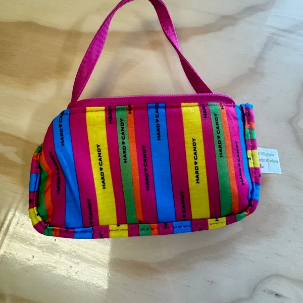 Hard Candy Hot Pink Glasses Wristlet Pouch Rainbow Stripe Lining Zip Case OS - Image 5