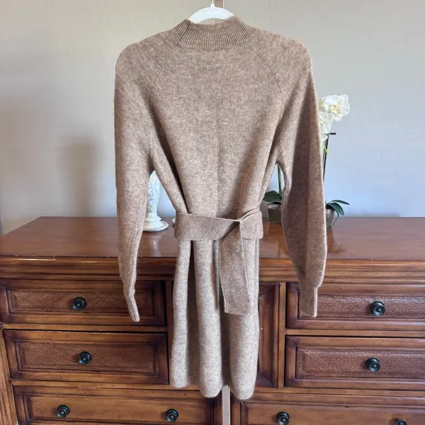 Sézane Enola Dress Light Camel Mohair Wool Belted Mini Dress M NWT - Image 4