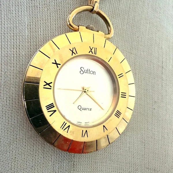 Vintage Sutton Quartz Pendant Watch Necklace Gold - Image 2