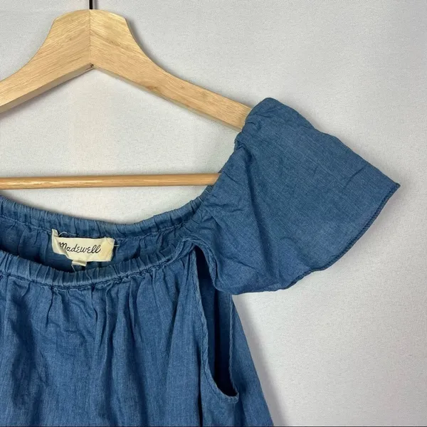 Madewell Indigo Cotton Chambray Off Shoulder Short Sleeve‎ XXS - Image 4