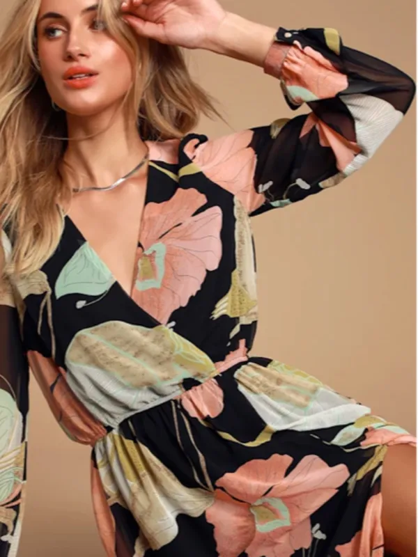 LULU's Floral Sexy Romantic Flowy Floral Wedding Formal Event Satin Maxi Dress - Image 4