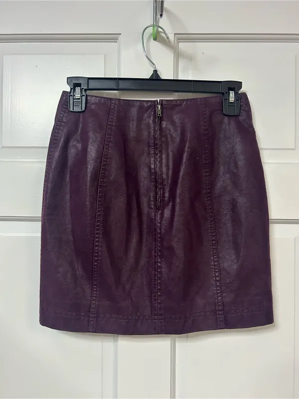 Free People Deep Plum Leather Mini Skirt - Image 4