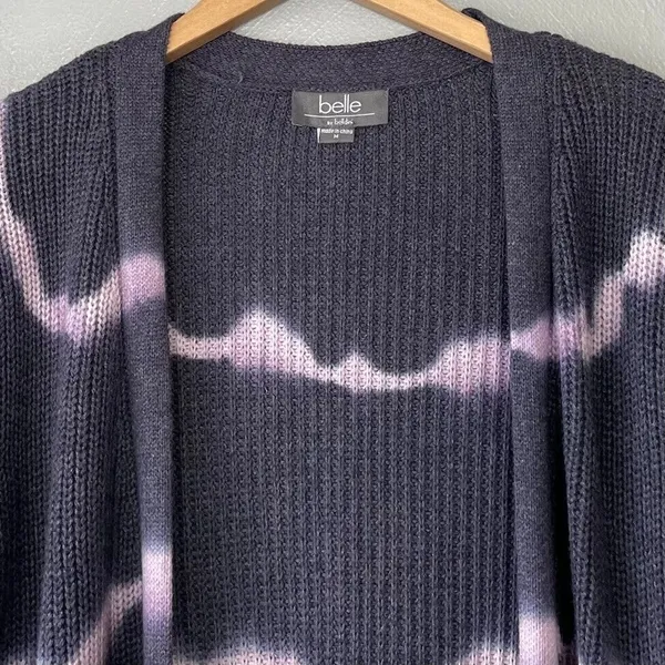 Belle by Belldini Sweater Size Medium Purple Tie Dye Pocket Cardigan Festival - Image 3