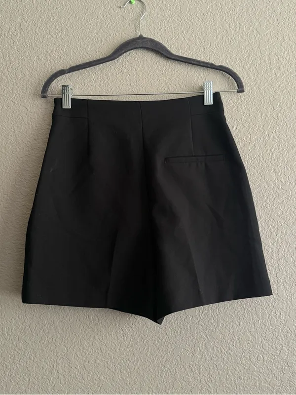 Zara NWT Black High Waist Sailor Shorts S Gold Button Tailored Nautical - Image 6