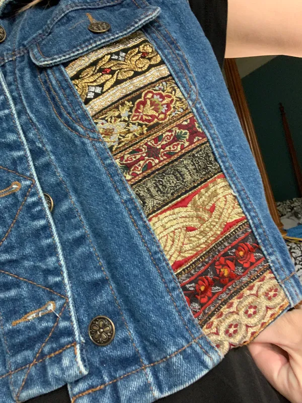 Denim Embroidered Jean Vest Blue Size L - Image 4