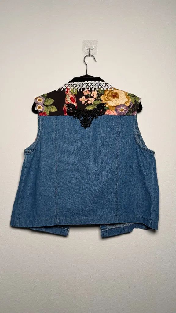 Women Vintage Patch Denim Sleeveless Vest - Image 2