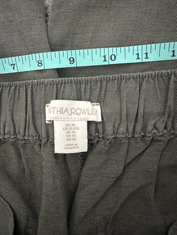 Cynthia Rowley Wide Leg Pants Size XL Green Linen Casual Pocket - Image 2