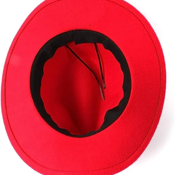 Red‎ Western Cowboy, Cowgirl Hat, Bead Tassle Strap, Men Women Retro Wide Brim - Image 3
