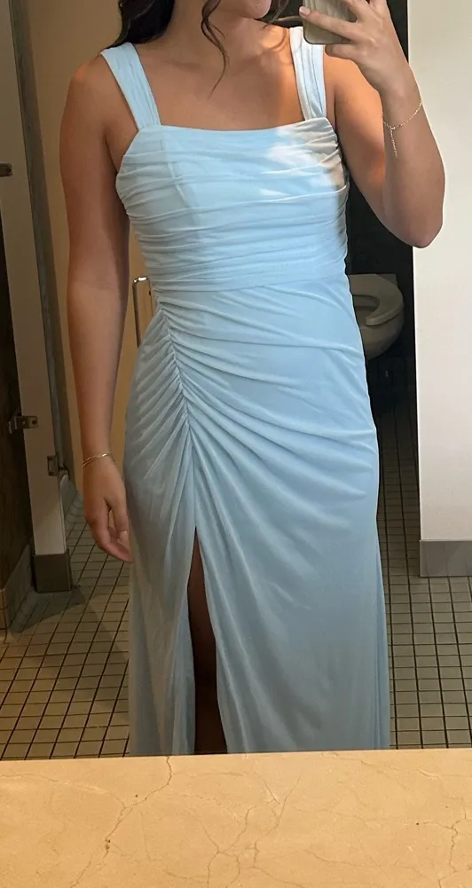 Azazie Bridesmaid Dress Maxi Sky Blue - Image 2