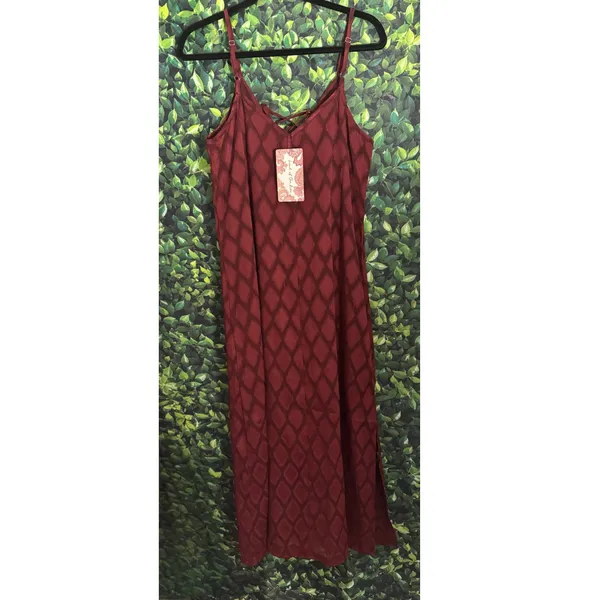 BAND OF THE FREE Lila Burgundy Autumn Slit Midi Dress Sleeveless Boho Medium - Image 9