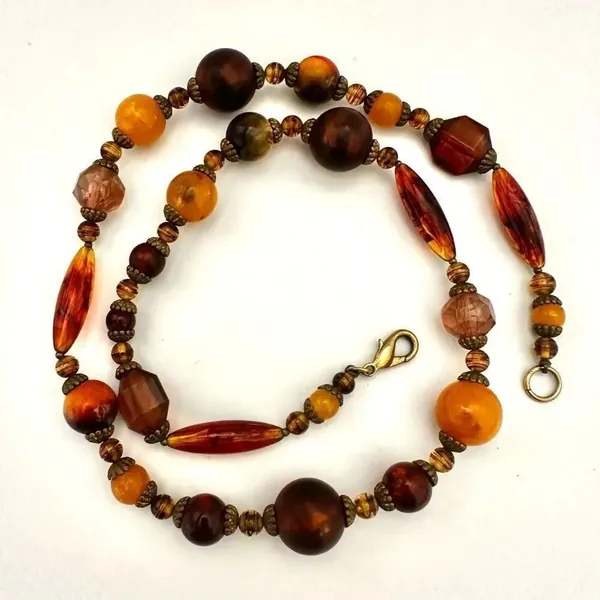 faux amber beaded long necklace Brown - Image 2