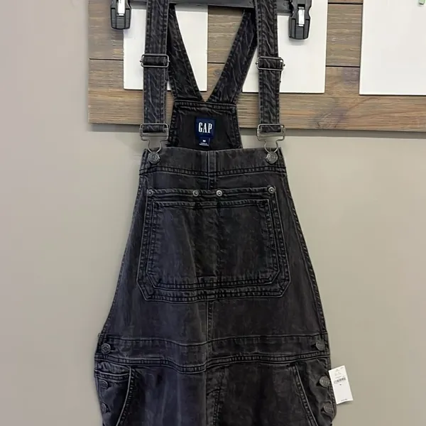 GAP Acid Wash Black Adjustable Razorback Overalls Pockets and Side Buttons- M - Image 3