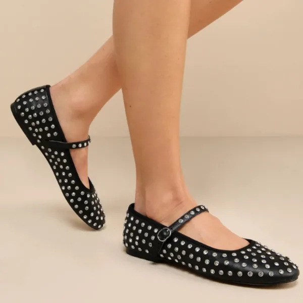 NEW House of Harlow 1960 Mary Jane Ballet Flats 7 Black Rhinestone Dazzle - Image 2