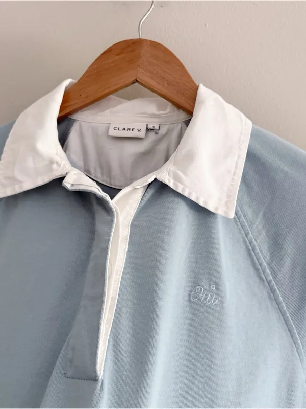 Clare V. Le Rugby Tee Long Sleeve Polo in Dusty Blue Womens Small - Image 4