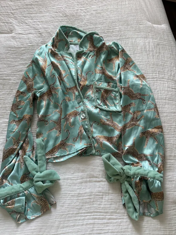 Teal and Cheetah Pajamas Set Green Size XS - Image 4