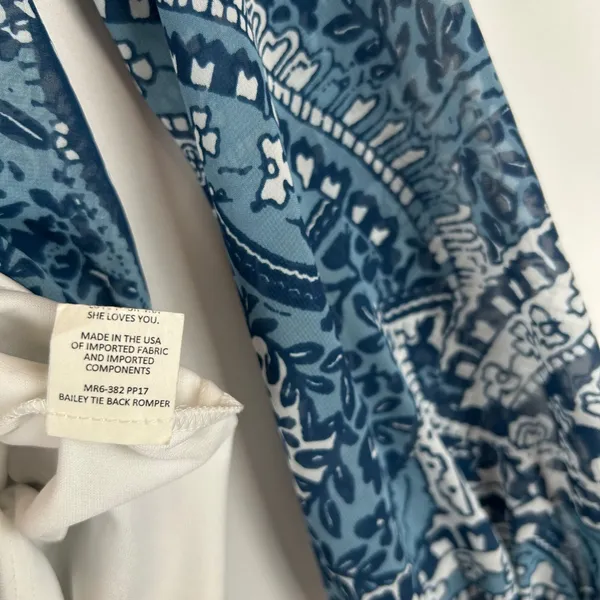 Show‎ Me Your Mumu Blue Paisley Print Bailey Back Tie Romper Long Sleeve XS - Image 5
