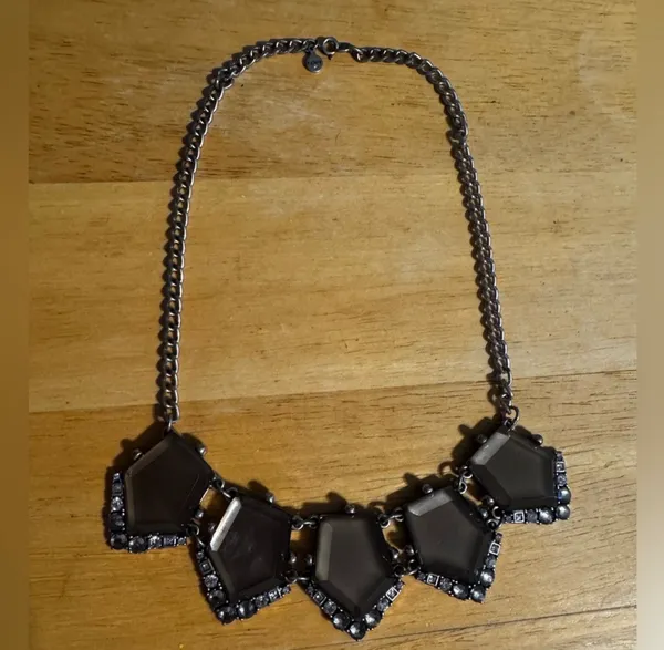 Loft Silver Tone Statement Chunky Rhinestone Necklace - Image 2