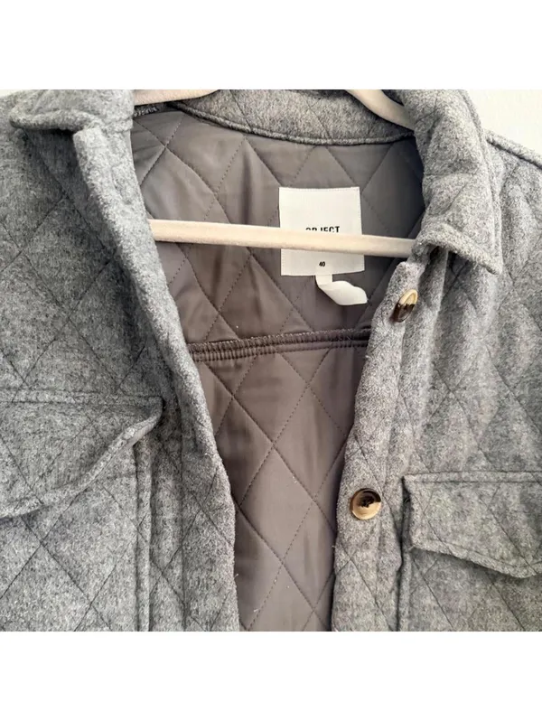 Object Vera Owen Long Quilted Jacket/Schaket Gray Size M - Image 3
