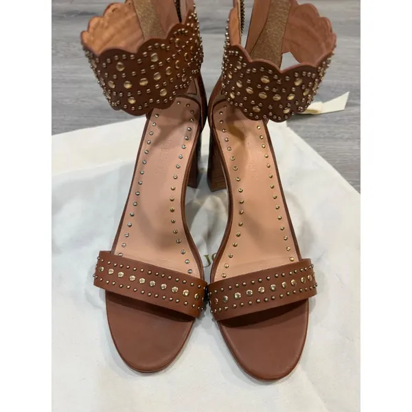 Ulla Johnson Studded Leather Block Heel Sandals Brown EU 37 US 7 Tassel Zip - Image 9